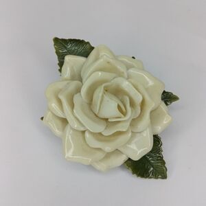 Vintage 1960's White Rose Lucite Celluloid Plastic Brooch Pin